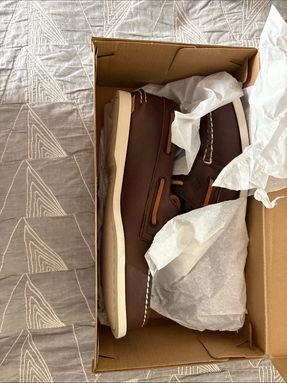 Sperry Top-Siders Men’s Brown Leather Boat Shoes with Tan Laces